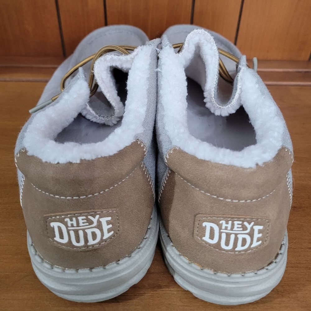 Hey Dude Mens Wally Herringbone Grey Faux Sherpa Casual Slip On Shoes Size 12 - Picture 3 of 4